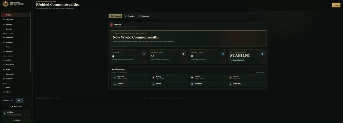 Screenshot webu New World Commonwealth pro komunitu Project Zomboid